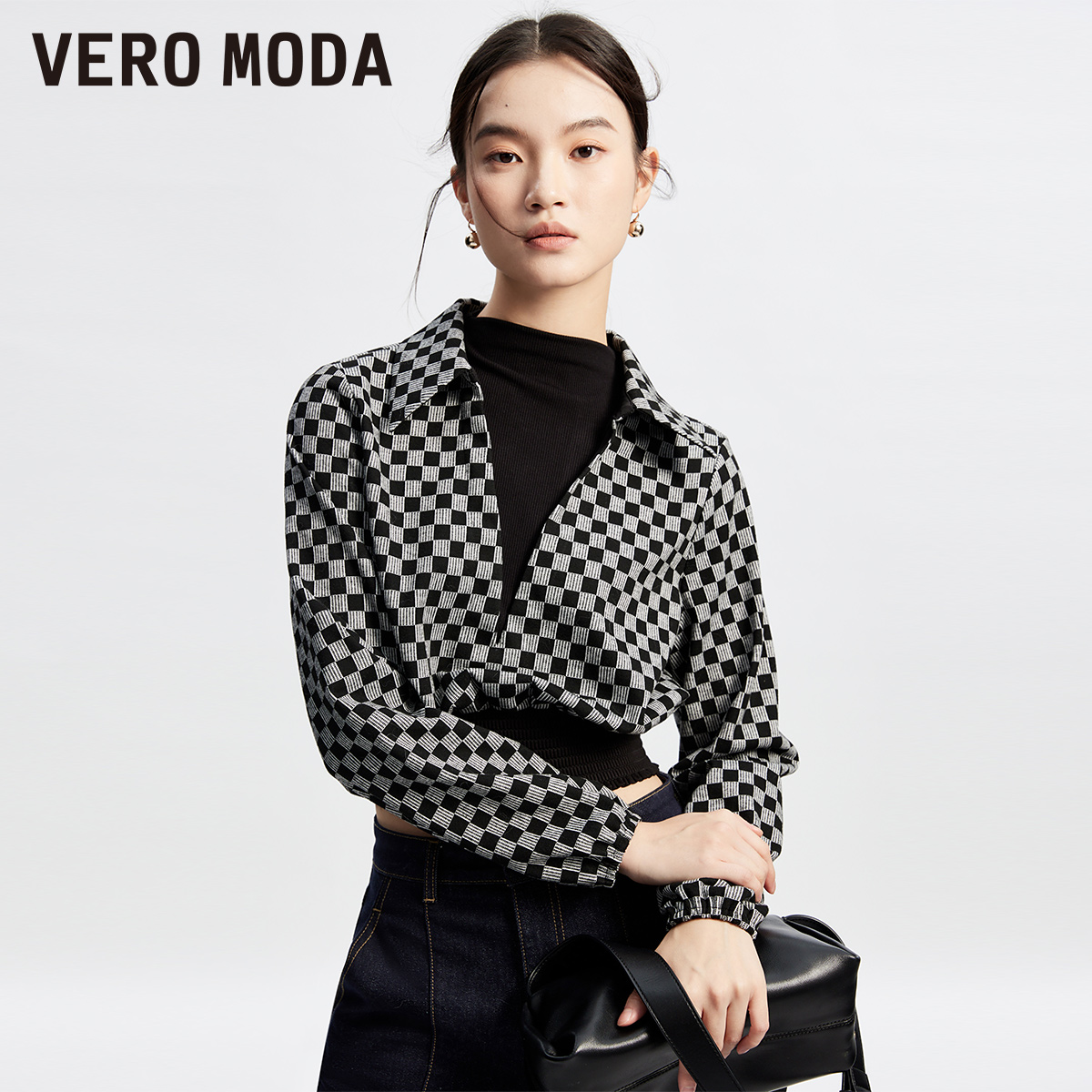 Vero ModaT恤上衣女半高领假两件长袖春游出行洋气时尚325102025