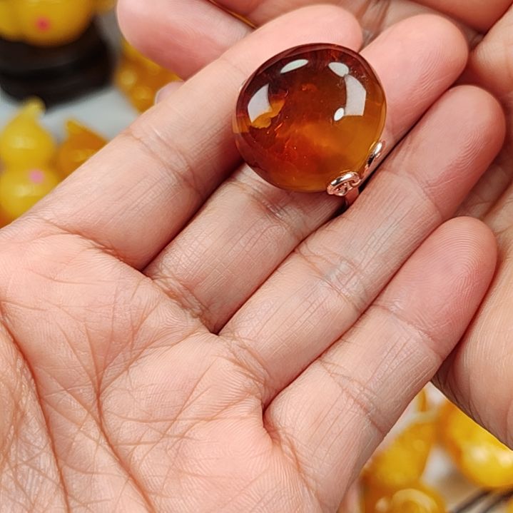 琥珀戒指银S925镀金镶嵌