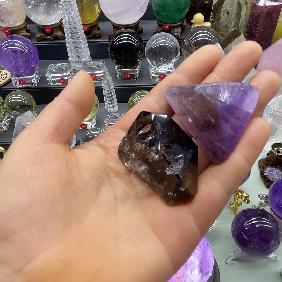 天然紫色茶色随行摆件