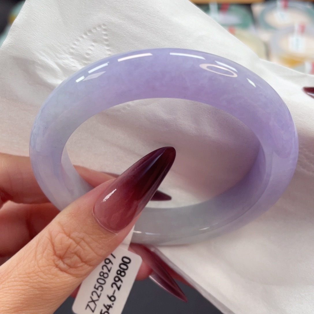 未镶嵌手镯翡翠7号54.6糯冰梦幻浓郁艳紫不失色