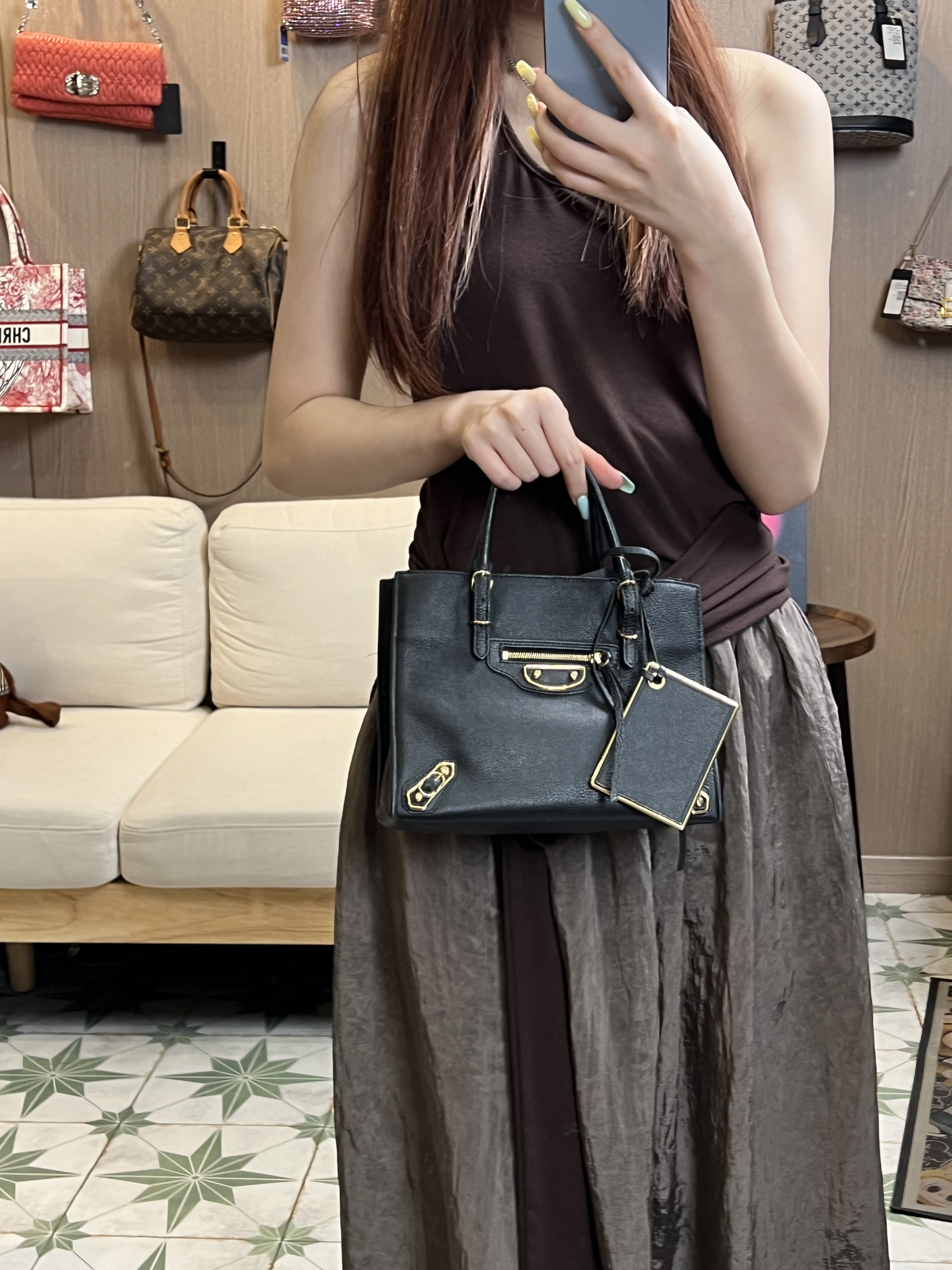 95新 Balenciaga/巴黎世家 YY08小号机车黑色经典手提斜挎包包
