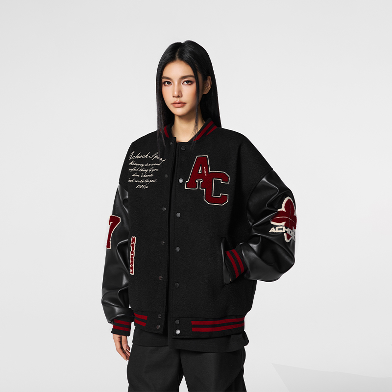 【Achock官方店】美式复古撞色棒球服外套毛巾绣新款飞行员夹克潮