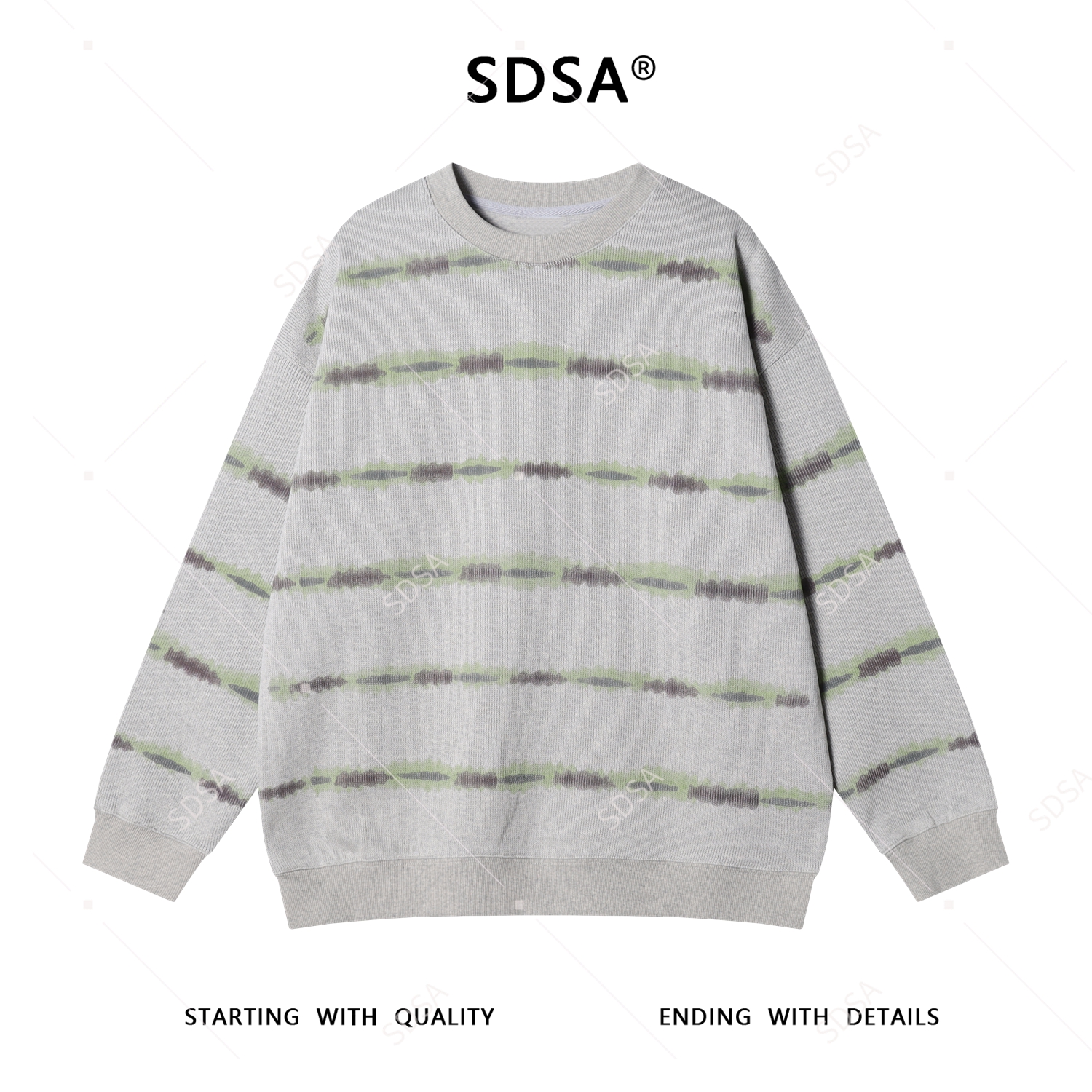 SDSA男士秋冬新款痞帅男装时尚潮牌扎染条纹圆领卫衣宽松套头上衣