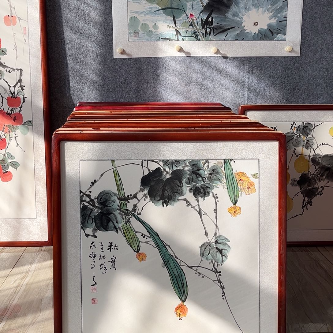 国画书画作品带框63×63