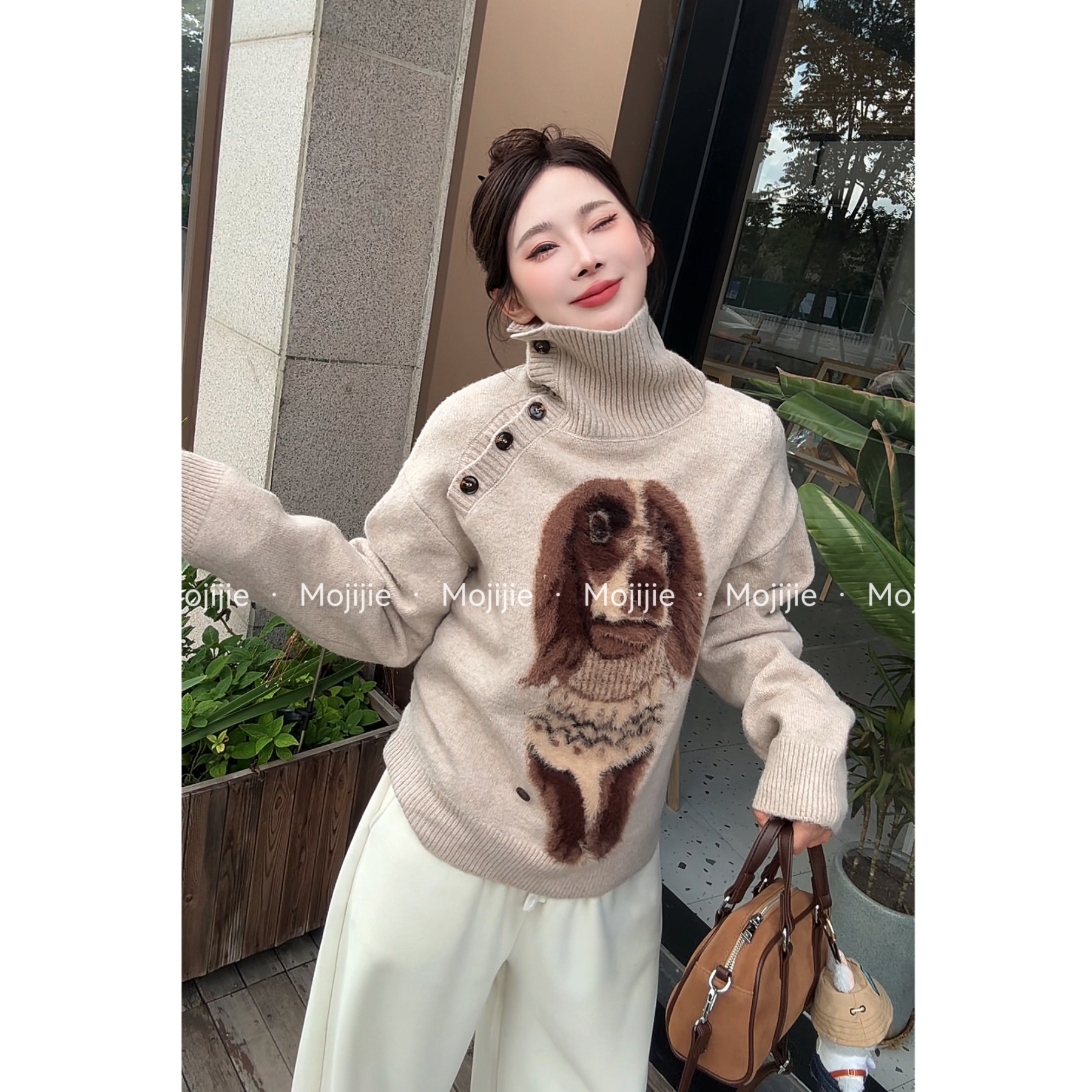 墨迹姐高个子微胖“针织狗”套头针织加厚慵懒风保暖毛衣女