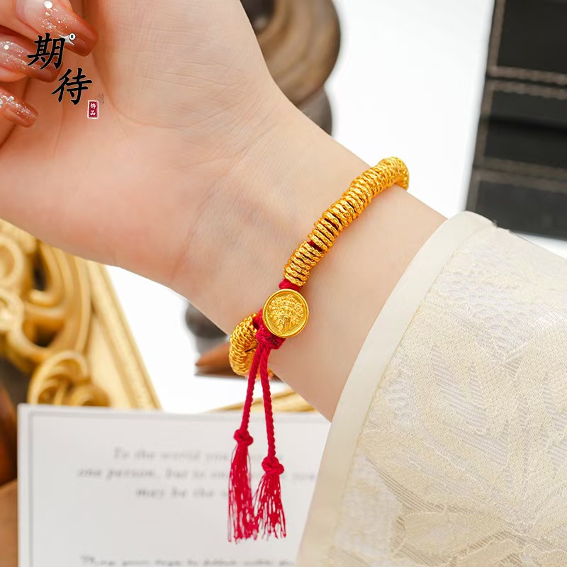 众诺精品越南金锤纹隔片盘缠手链小金圈跑环手串