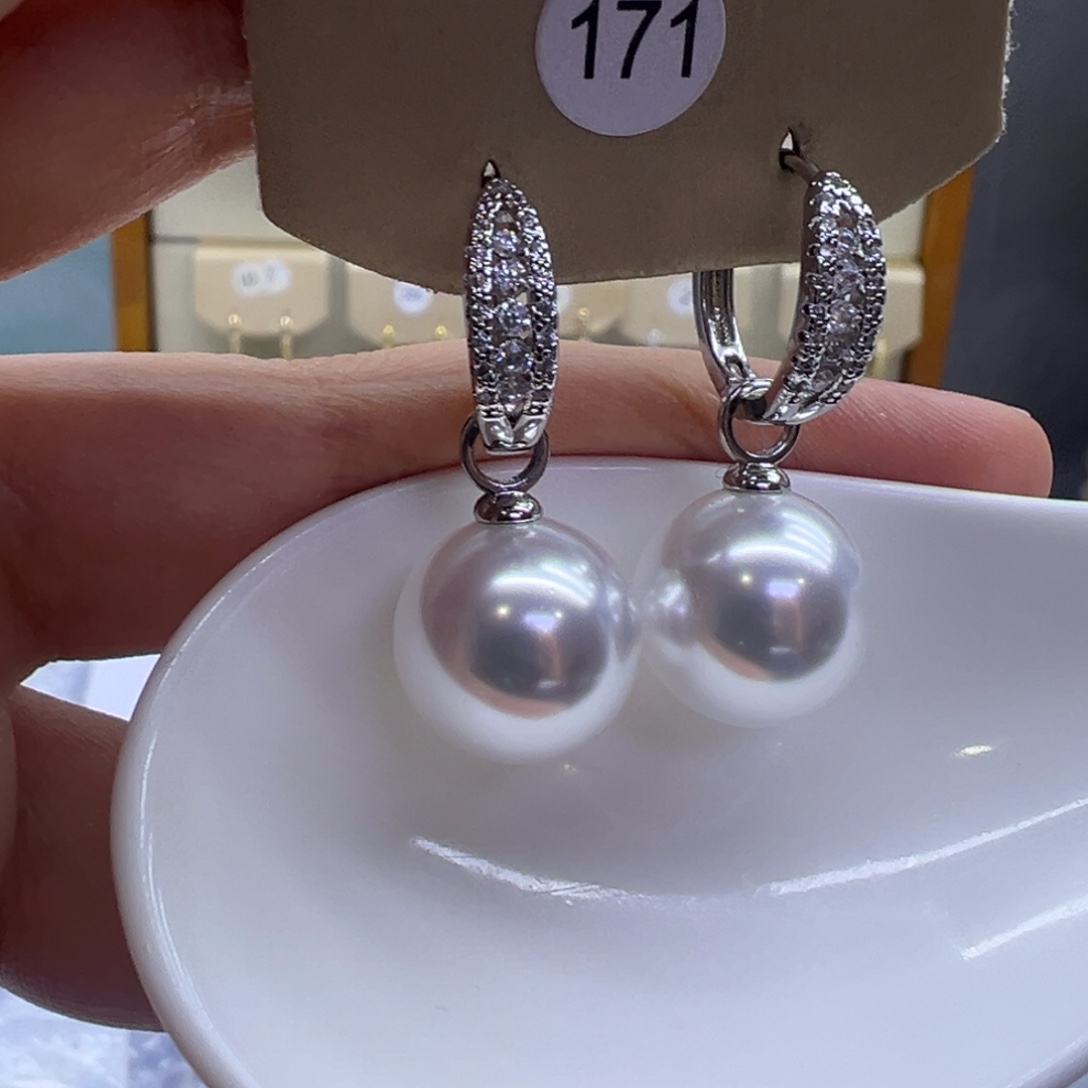耳饰银S925镶嵌淡水珍珠