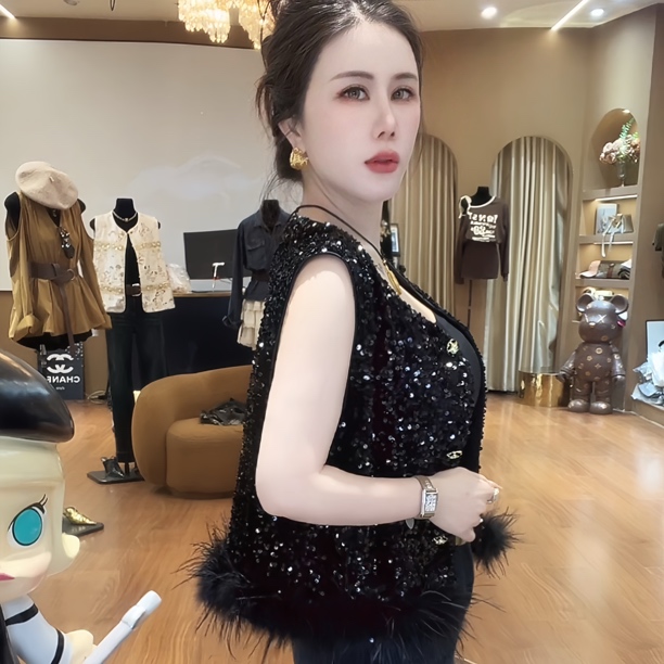 婷子-VIP•订制款国风重工亮片气质马甲（88-618）