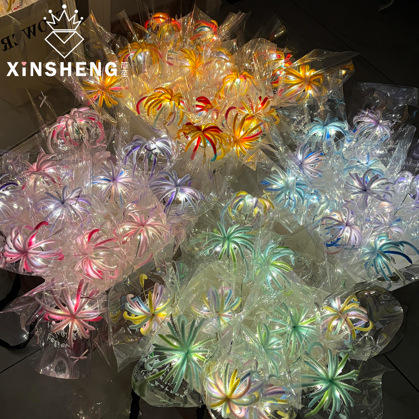芯苼 新年浪漫花火花束 节日礼物搭配发光仿真束装饰鲜花花艺资材