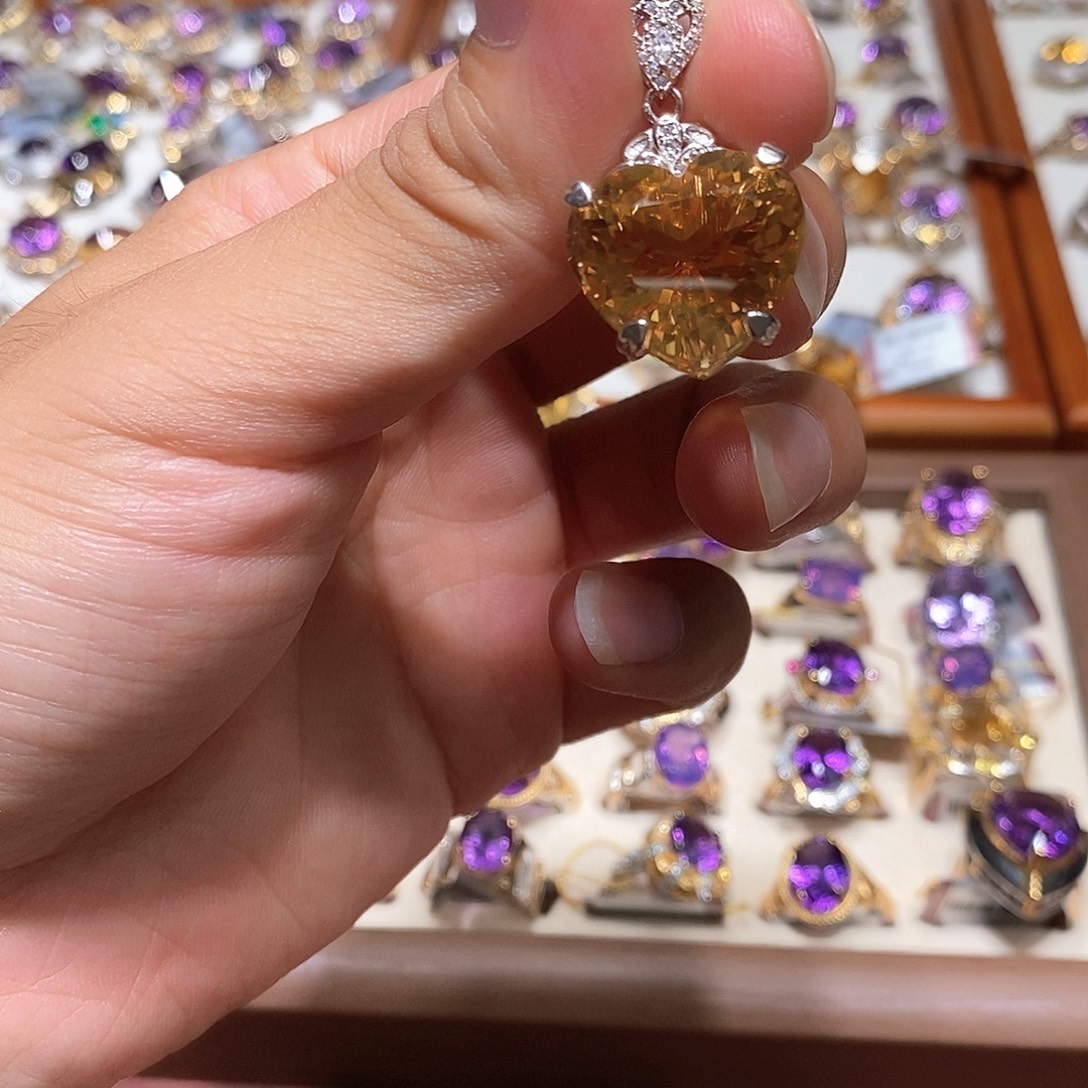 银S925镀金镶嵌吊坠(不含链)水晶