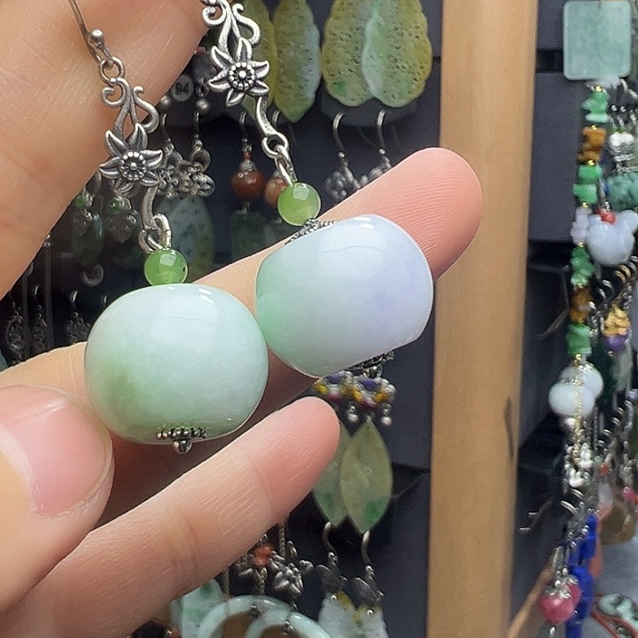 翡翠银S925镶嵌耳饰