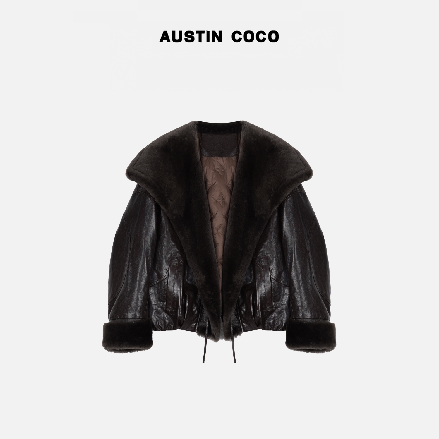 AUSTIN COCO美拉德羊毛皮领真皮油蜡绵羊皮90白鹅绒羽绒服Y98277