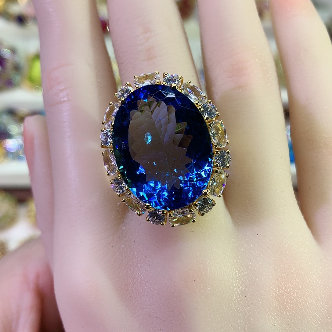 托帕石戒指银S925镶嵌