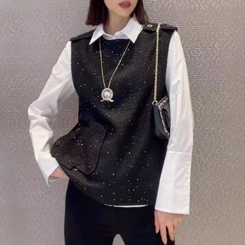 商场同款宽松型女透气马夹春季针织女装无袖1300860