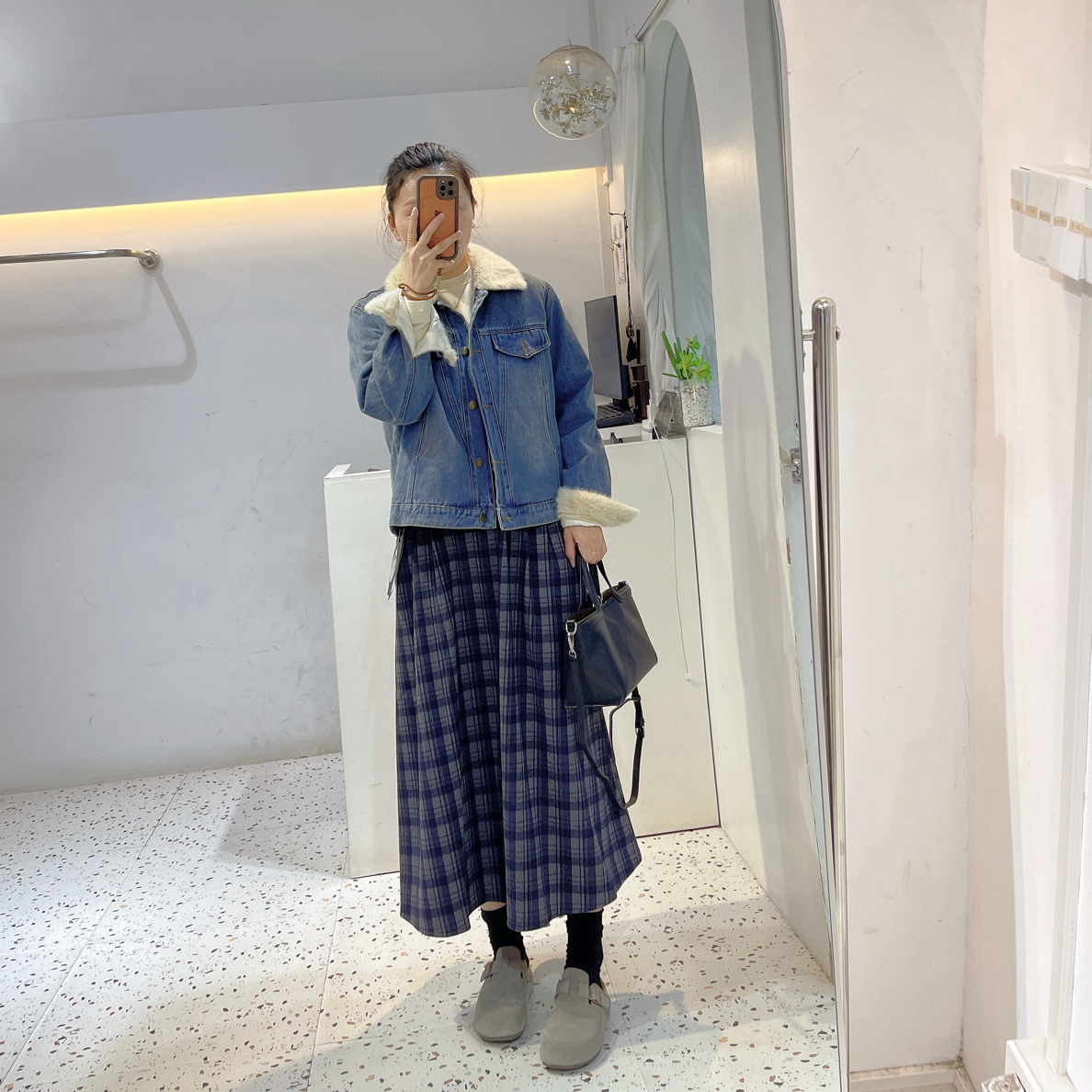 韩系复古格子加厚毛呢显瘦半身裙88213