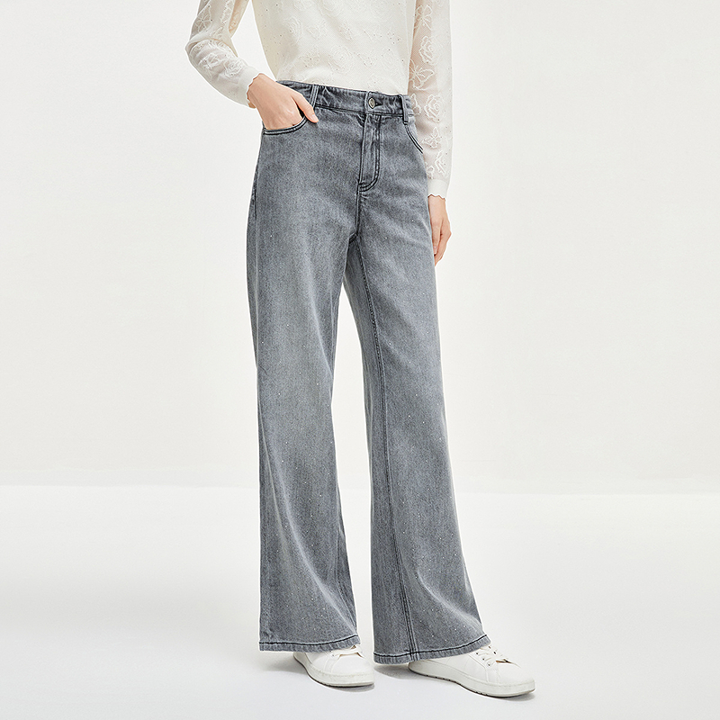 珂莱蒂尔高腰宽松直筒休闲百搭牛仔裤女款KY00535X2 