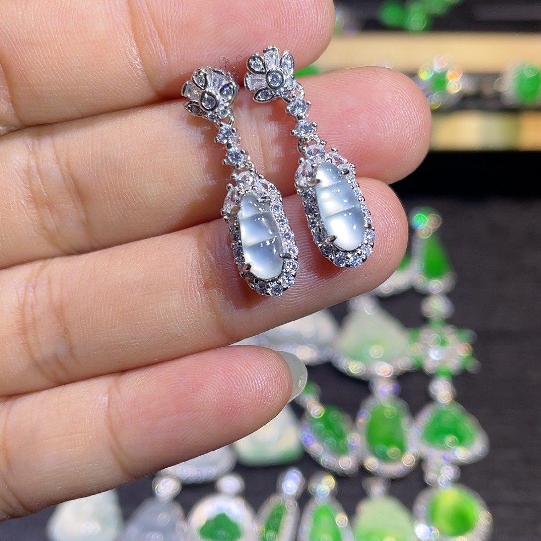 翡翠银S925镶嵌耳坠