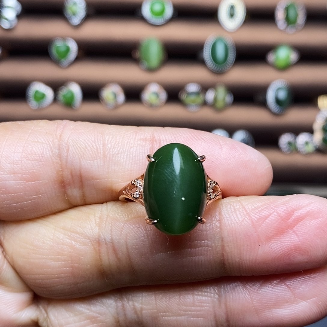 吊坠(不含链)银S925镶嵌和田玉（碧玉）戒指