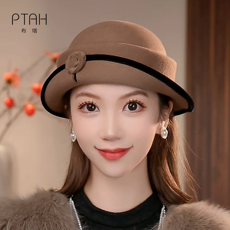 布塔贝雷帽女秋冬羊毛呢帽子保暖时尚气质礼帽中老年妈妈帽PT1399