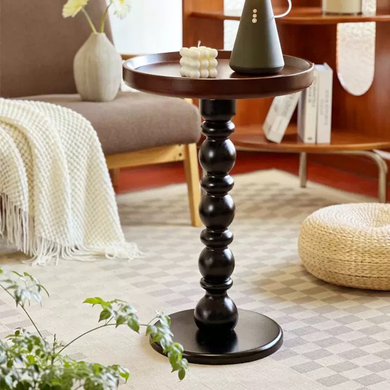 法式复古中古圆形实木边几沙发小圆几零食小桌子美式咖啡桌家用