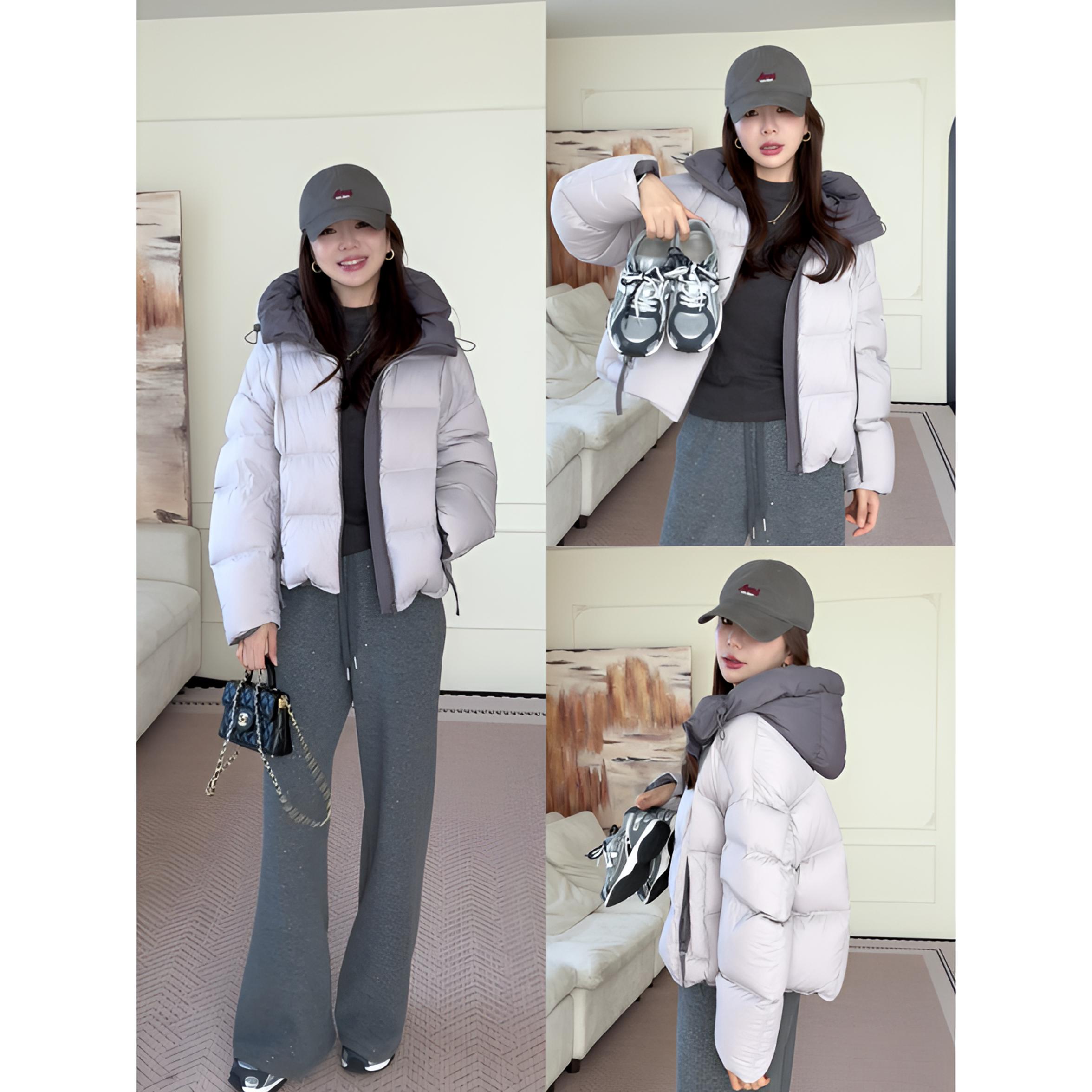 【余欢欢】冬季时尚休闲百搭撞色连帽短款羽绒服-YHW51217