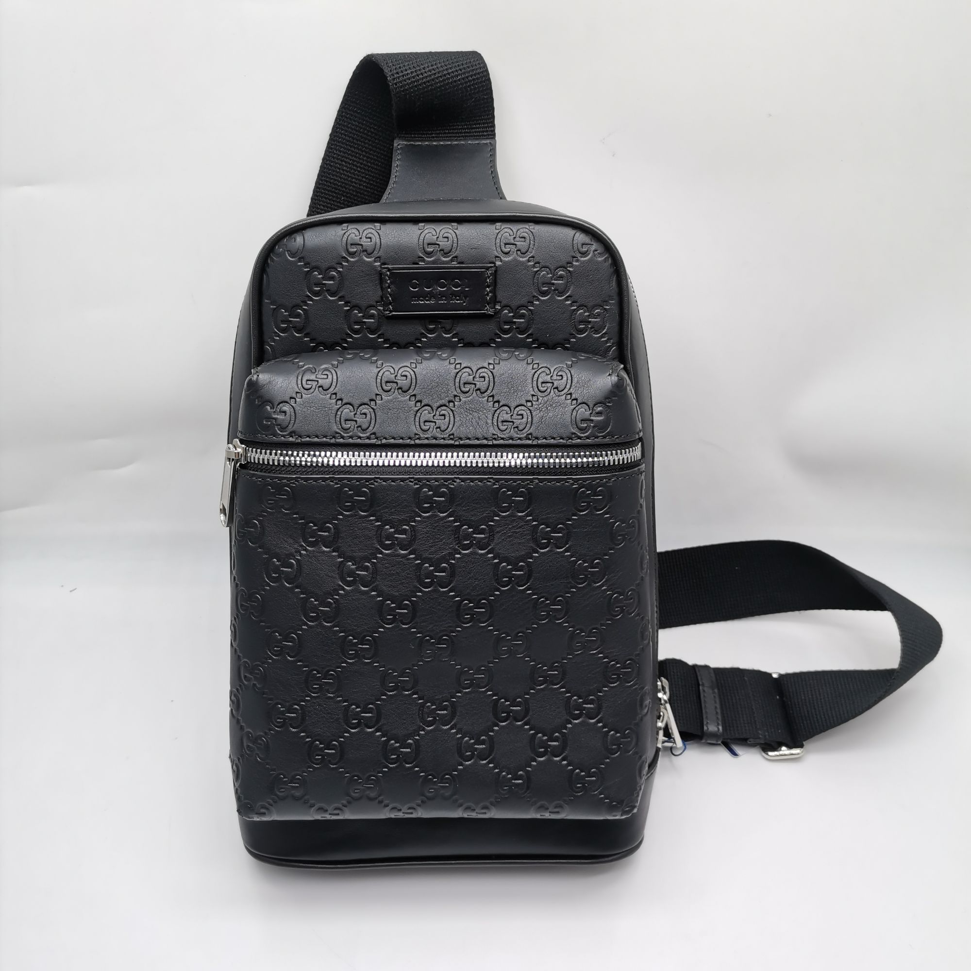 99新 GUCCI/古驰 18219 古驰黑老花全皮胸包