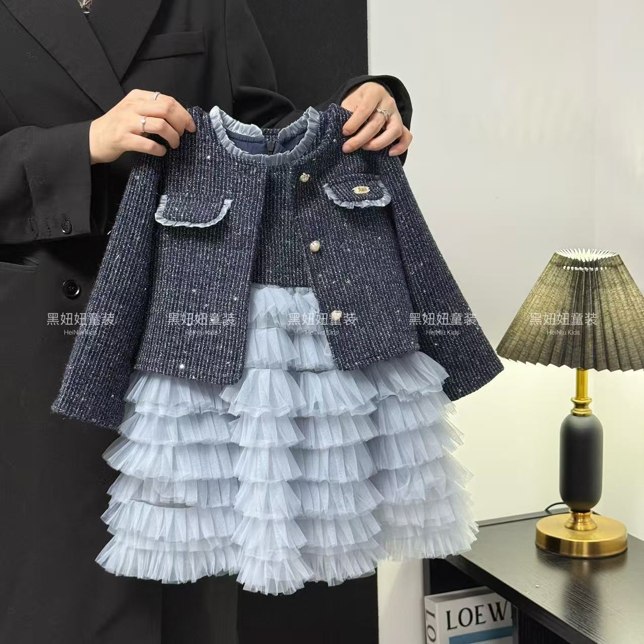 2025秋冬款女童开衫套装儿童气质连衣裙韩版轻奢公主周岁礼服童装