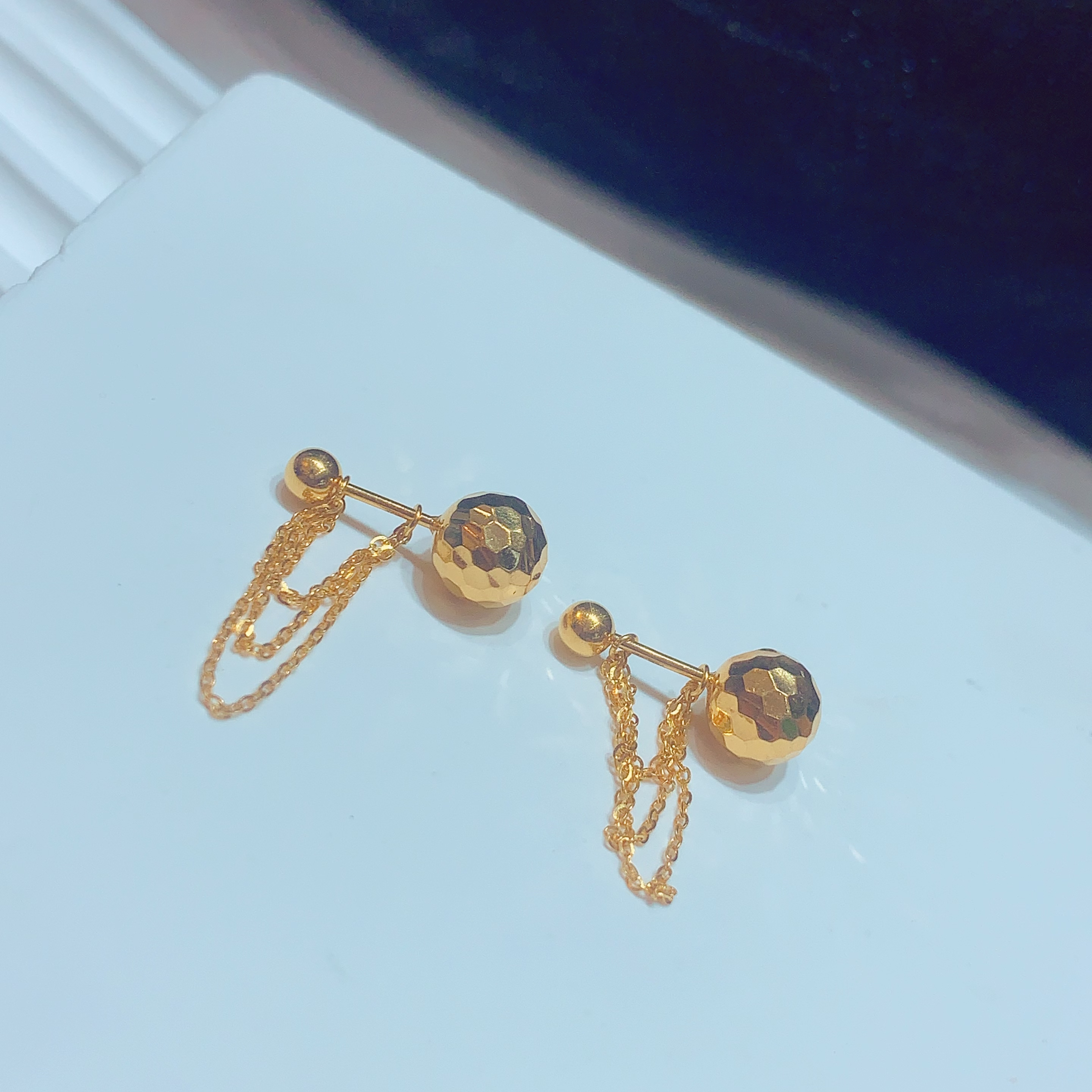 足金999 镭射球流苏耳环