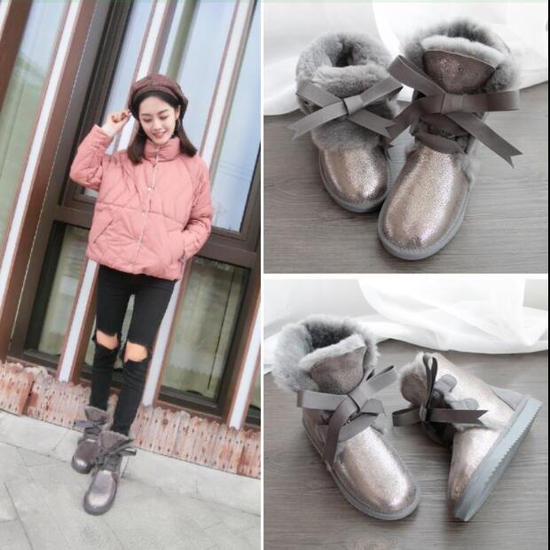 羊皮毛一体雪地靴女中短靴2024新款5828绑带冬季保暖防滑棉鞋