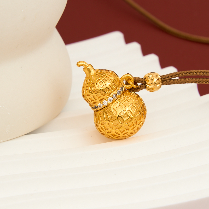 铜合金吊坠 磨砂镶嵌复古铜镀金葫芦项坠女款棕绳毛衣链经典耳圈