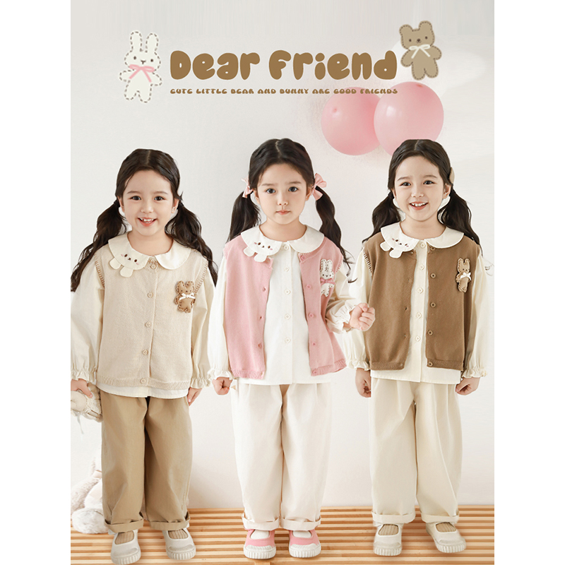 清 幼悠【棉纱密织】幼悠春贰波洋气翻领卡通玩偶马甲潮C3193