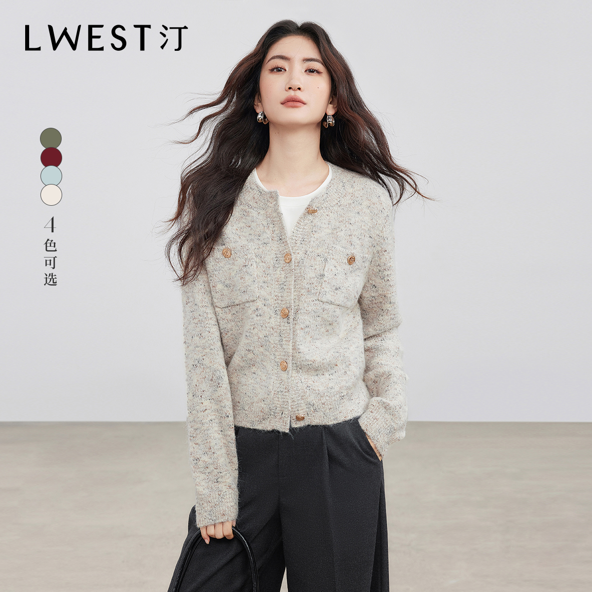 朗文斯汀2025冬季新款法式优雅花纱小香风针织开衫DTYZ4508C07370