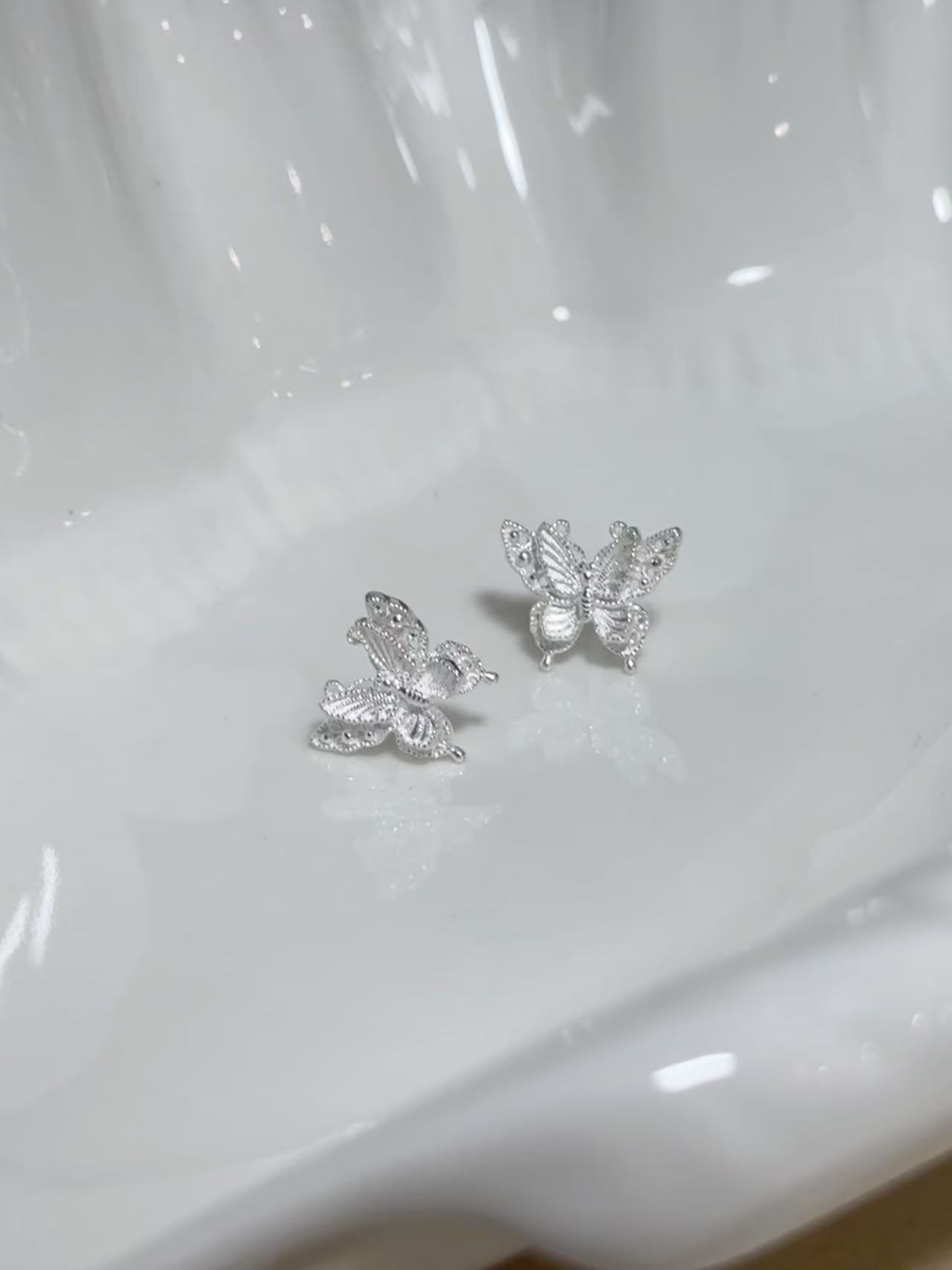 足银耳饰 足银990 【花丝蝴蝶】耳钉 