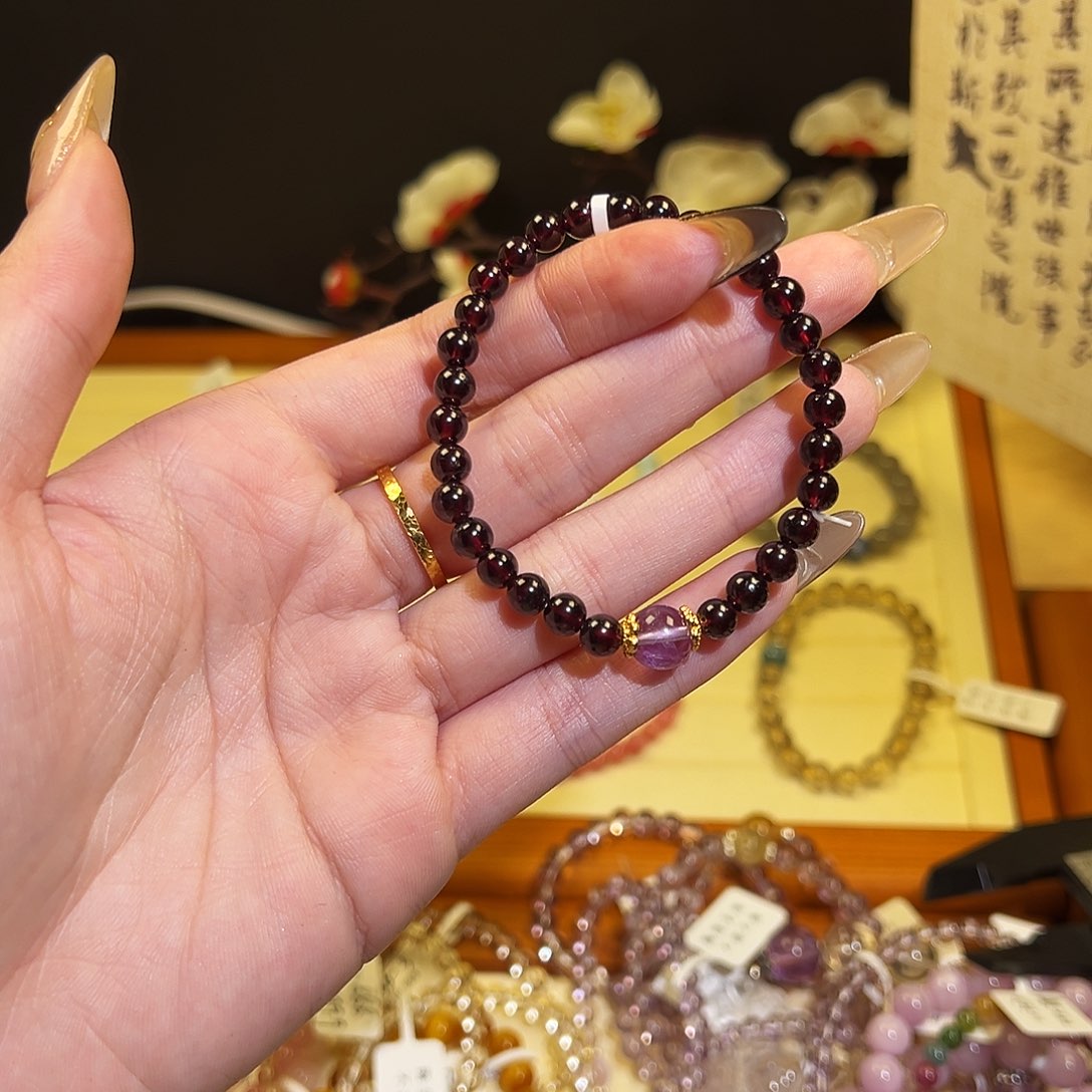 烟晶手链银S925镶嵌-石榴8009