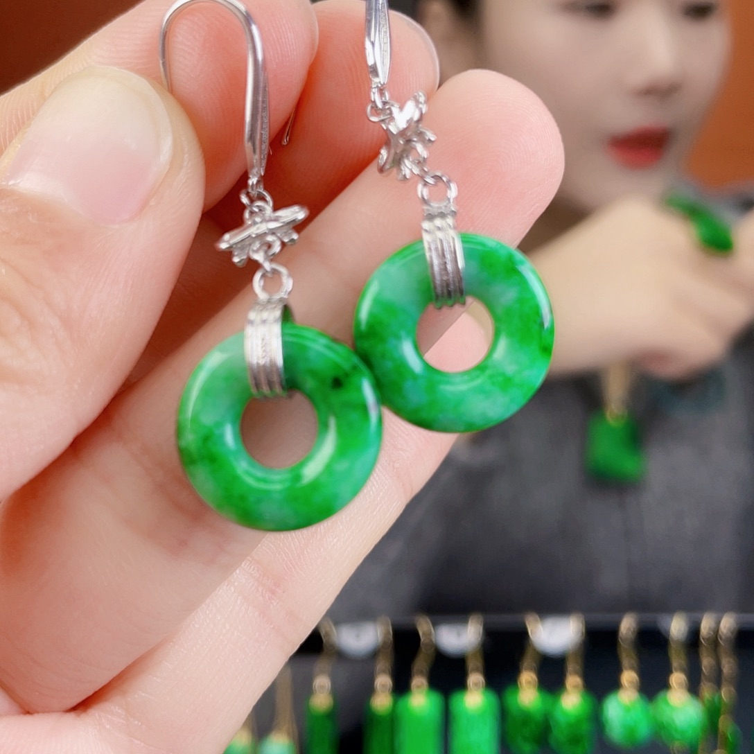 翡翠银S925镶嵌耳饰