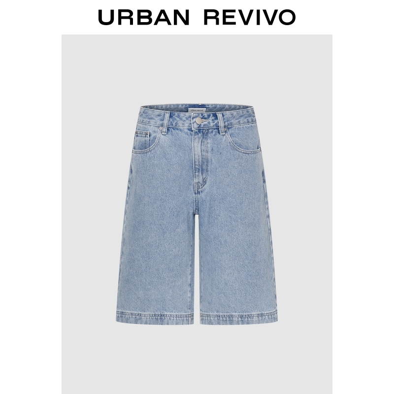 UR2025春季新款女装复古休闲阔腿棉质中裤牛仔裤UIY850016