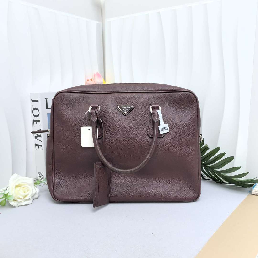 95新 Prada/普拉达 酒红色公文包手提款13333958
