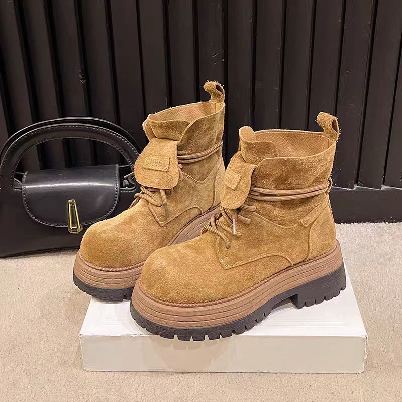 Y602休闲百搭高帮小黄靴纯色马丁靴不勒脚大黄靴增高秋季