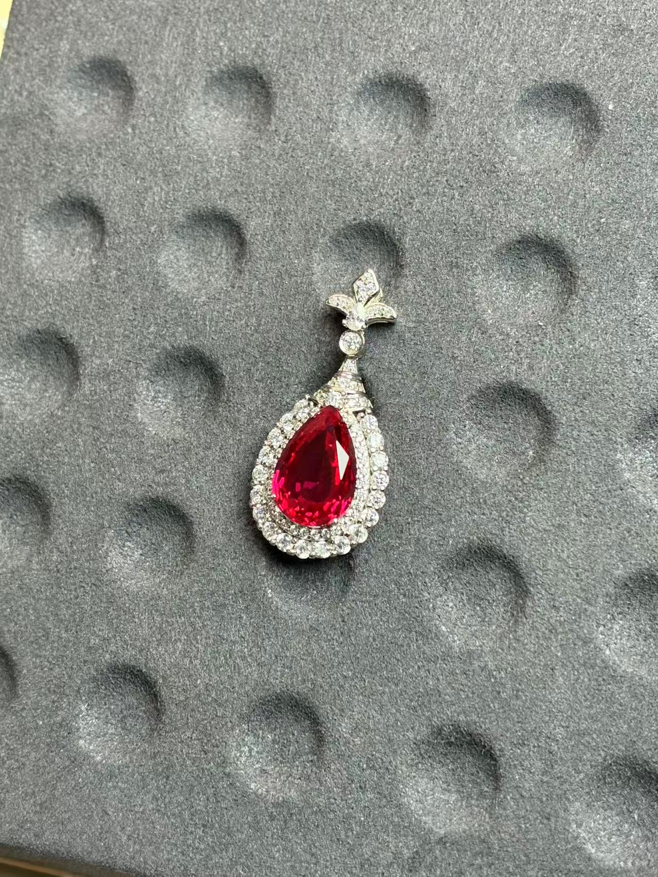 培育红宝石培育红宝石项链S925银镶嵌配石锆石