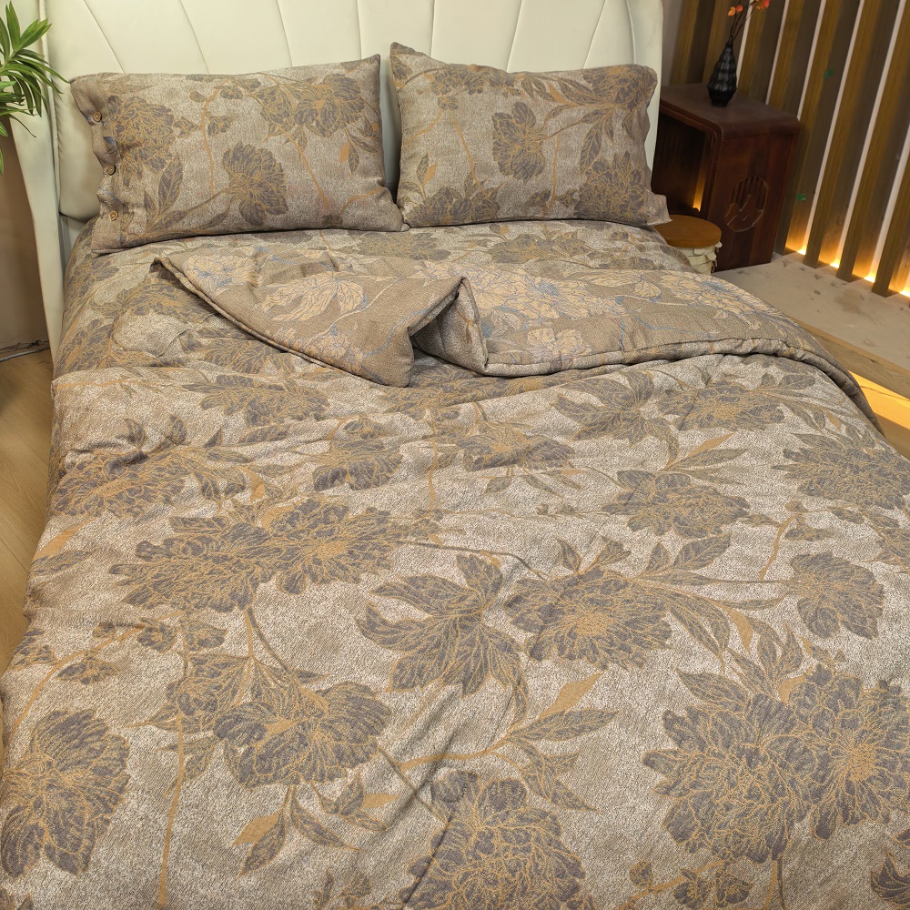 【青莎】被套-单人鎏金芙蓉-棕-150*230cm双人被套