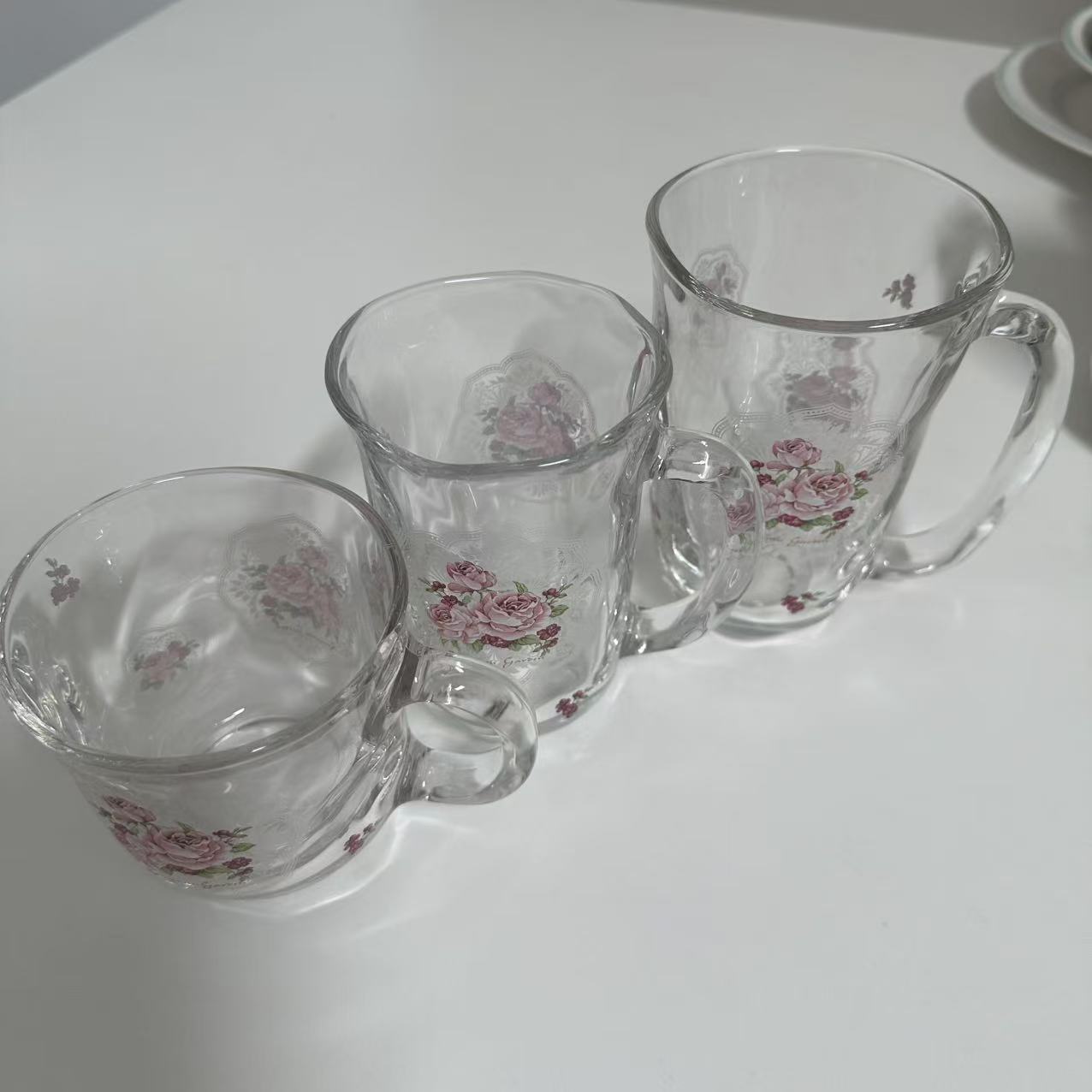 韩国进口日本手工精致玻璃透明耐热田园花卉水果玻璃沙拉碗水杯