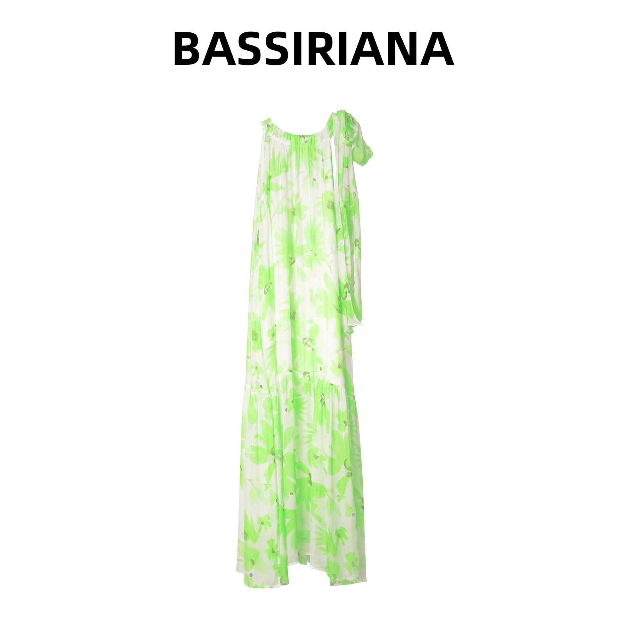 文文【BASSIRIANA】小众时尚气质修身收腰浪漫绿色显瘦连衣裙210618