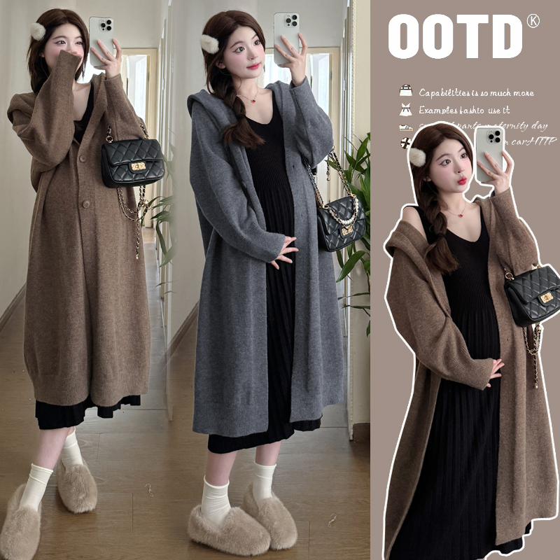 ~2025孕妇装秋冬款新款时尚洋气针织开衫大衣加厚中长款外套