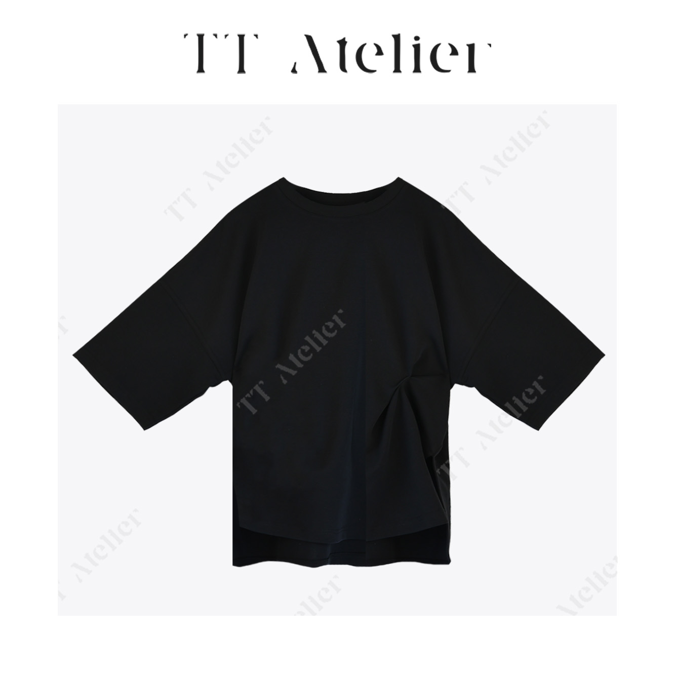 TT设计师【层叠】时尚小众设计感手工褶皱正肩t恤显瘦短袖TT259864