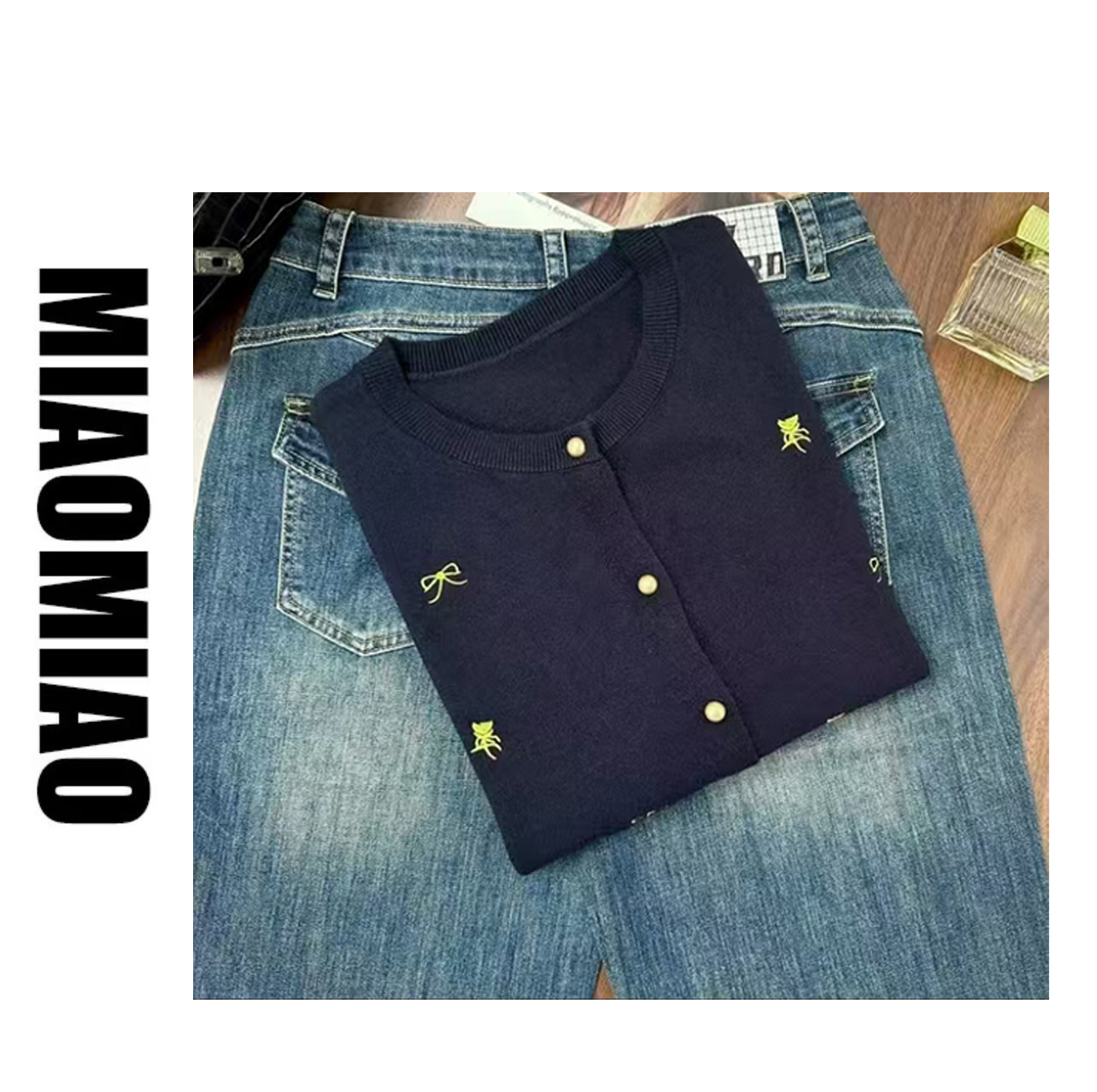 【大码】975玫瑰蝴蝶结刺绣~法式复古高级感淑女显瘦针织衫