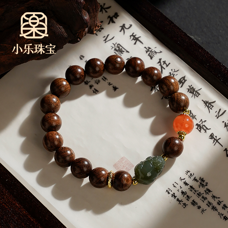 国风优雅文玩木串和田玉貔貅招财纳福手链多样性发一-10233