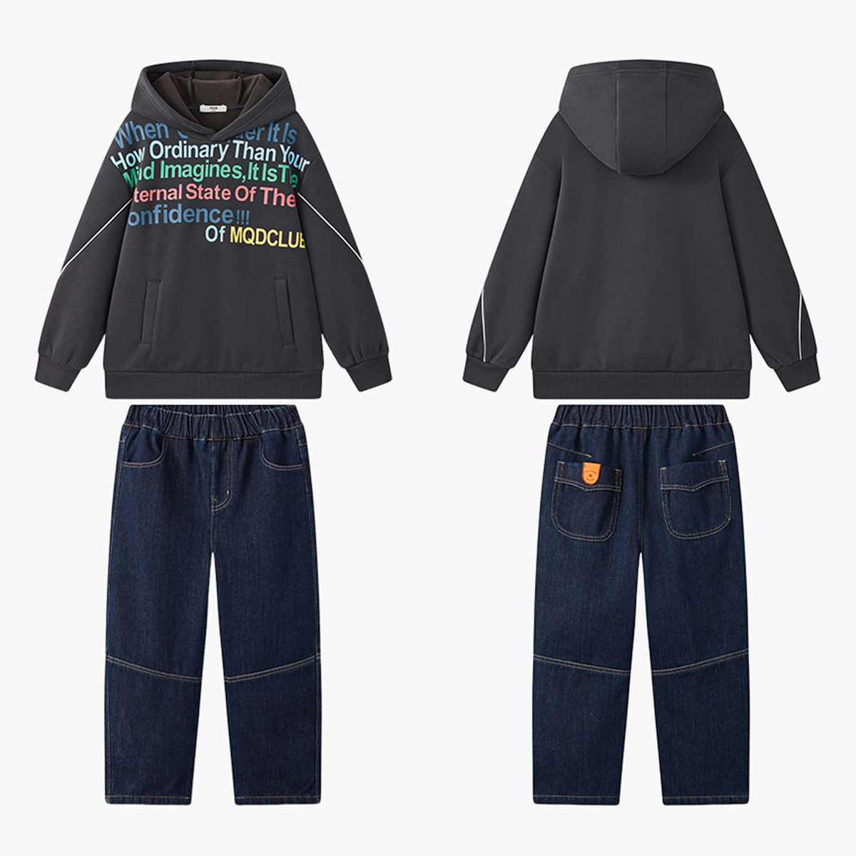 【加绒】MQD男童25冬新款学院风撞色字母连帽卫衣套装TCW0669B