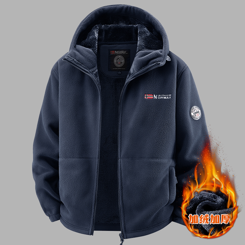 【加绒加厚】冬季加厚摇粒绒外套男户外抗寒连帽加绒卫衣抓绒衣9858