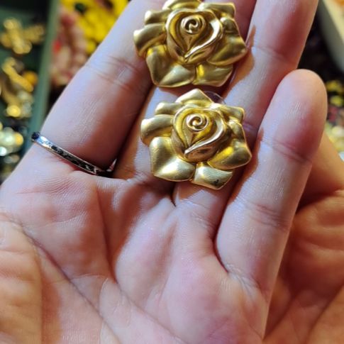 锆石纯铜合金金色耳环中古一对