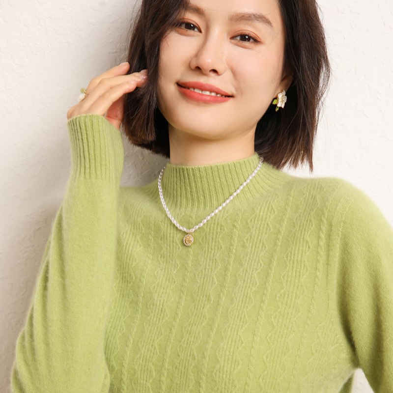 【断码清货经典款】羊绒衫女半高领内搭打底衫秋冬纯色提花女毛衣